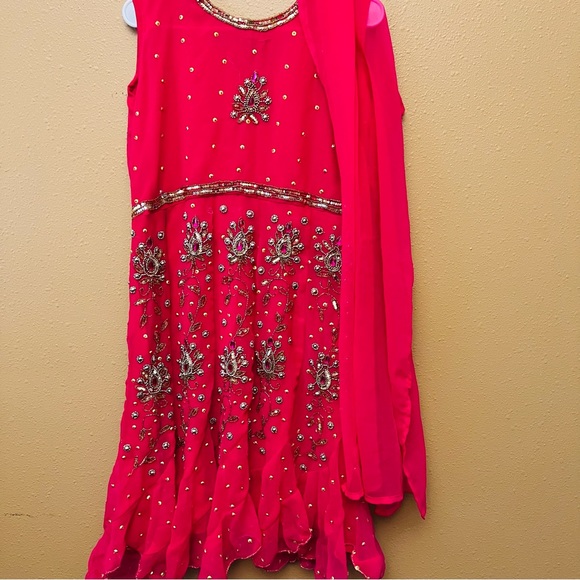 New Beautiful Pink Heavy Sequin Work Partywear Sleeveless Kurta Set Modern - Picture 10 of 13